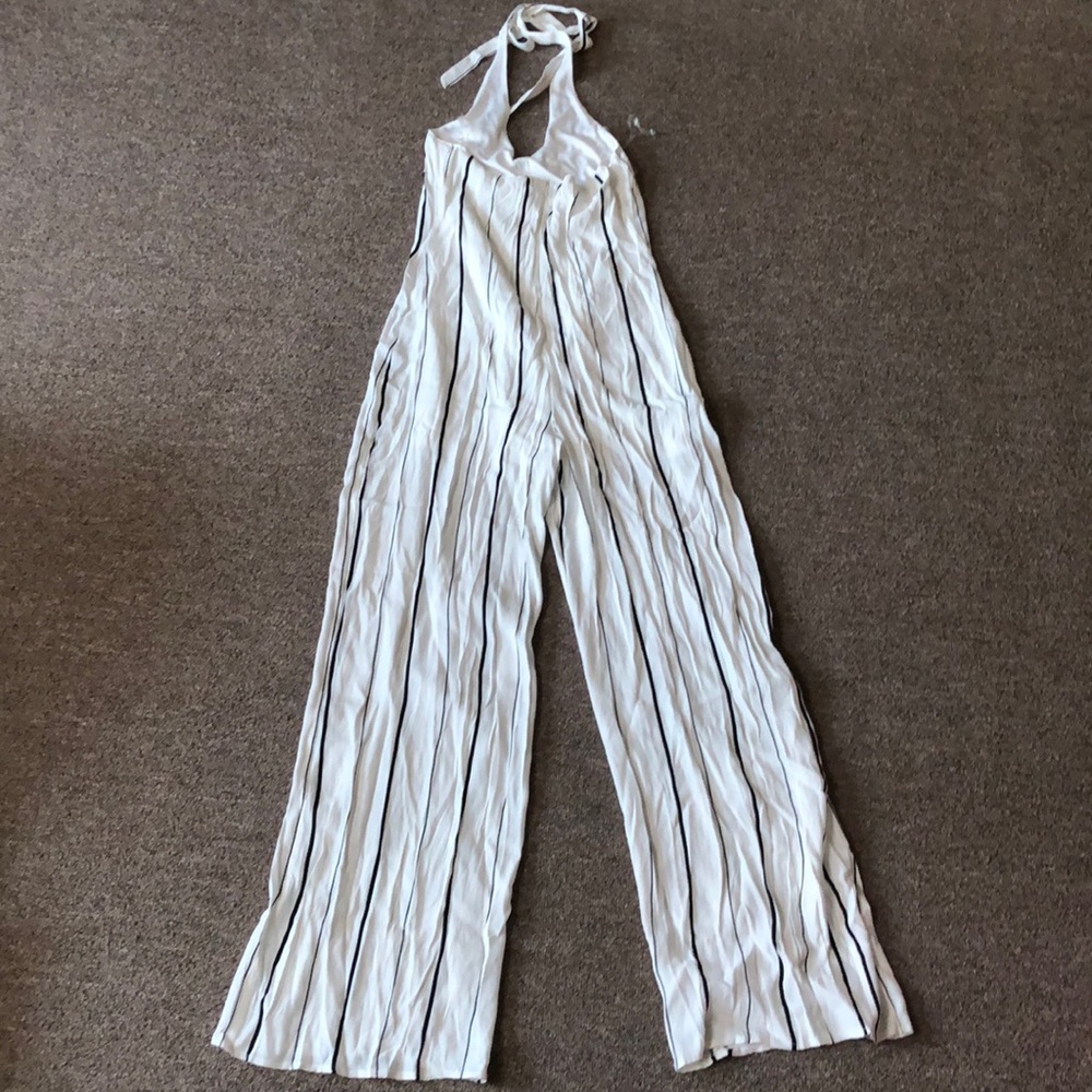 NWT ANGL pinstripe black/white halter jumpsuit.